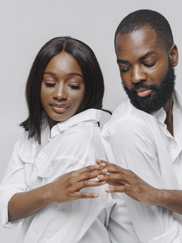 African people in a studio. White background.